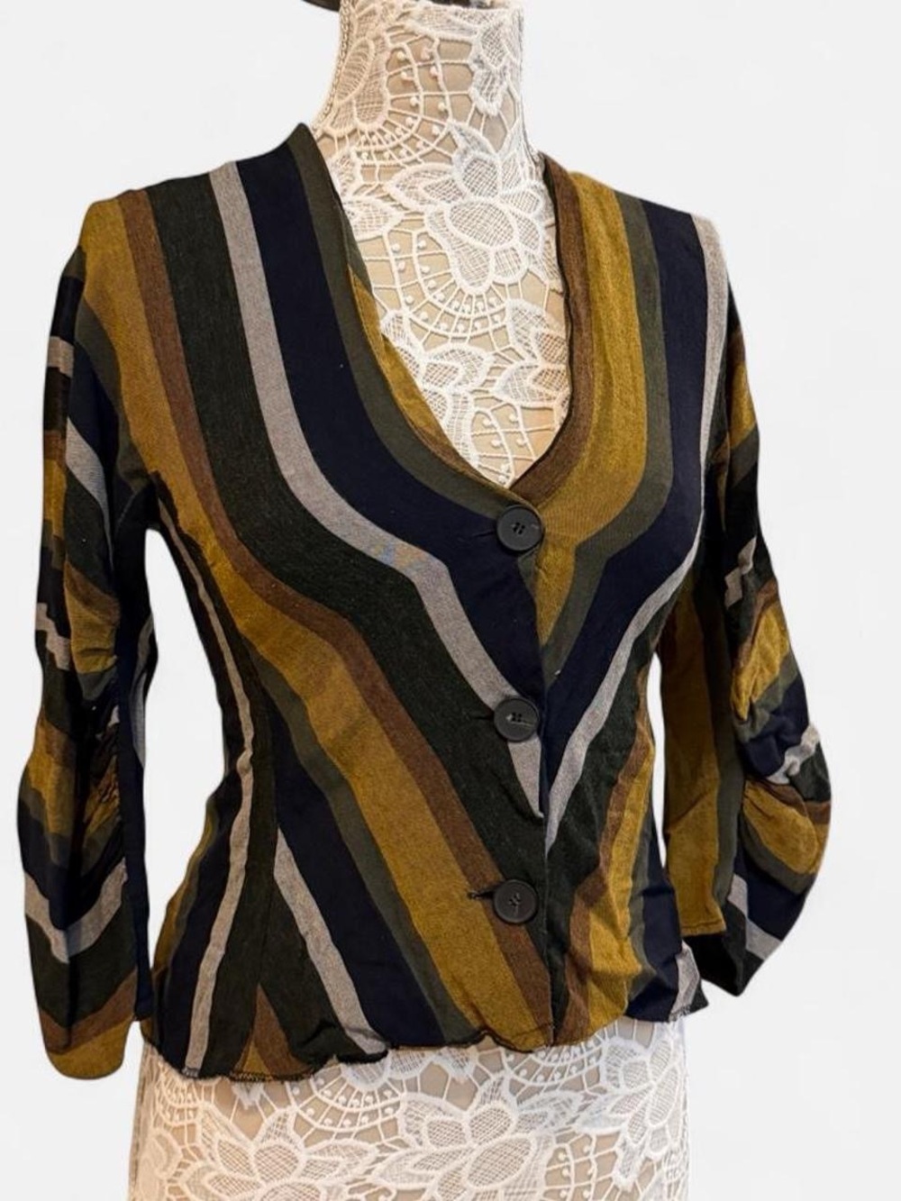 Zara TRF Chevron Stripe Button Top 🤎💚